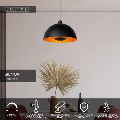 Lucide SIEMON - Hanglamp - Ø 40 cm - 1xE27 - Zwart - USP